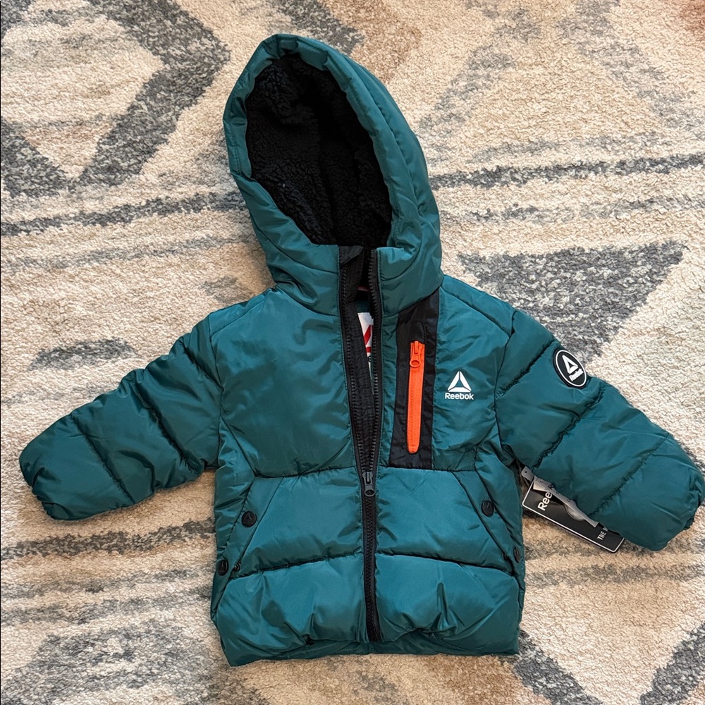 Reebok Teal Puffer Jacket with Orange Accents